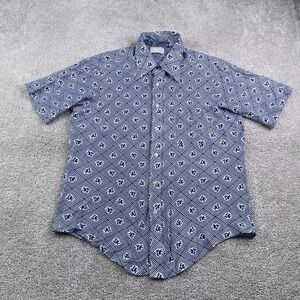 Vintage‎ BVD Shirt Mens Large 16.5 Blue Checkered Dragon Print Short Sleeve 80s